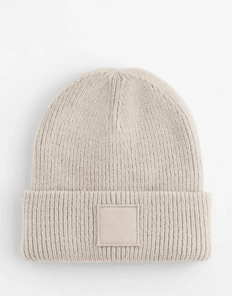 15069 - Kids Deep Cuffed Tonal Patch Beanie, natural stone