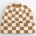 16069 - Checkerboard Beanie, biscuit/almond