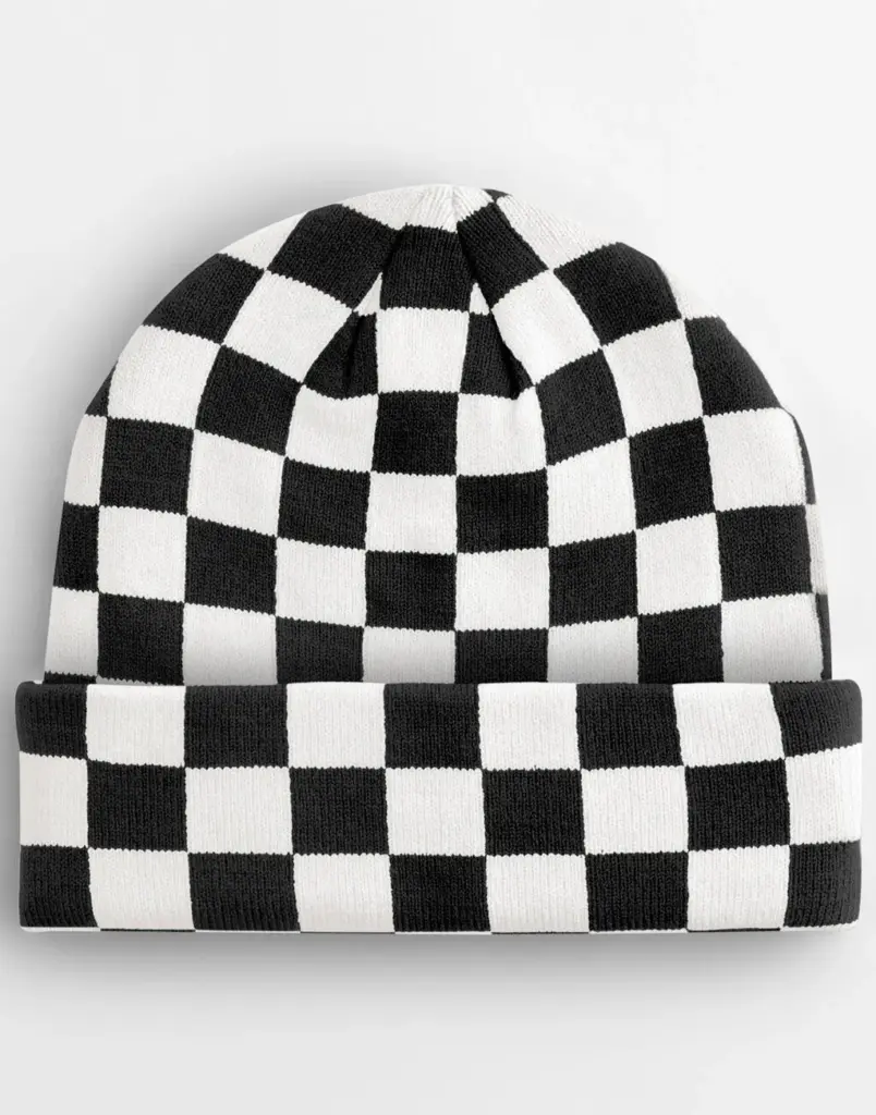 16069 - Checkerboard Beanie, black/soft white — productfoto 3