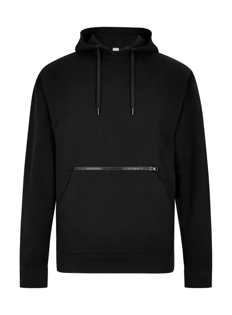 21411 - Pique Hoodie with Zipped Pocket, black