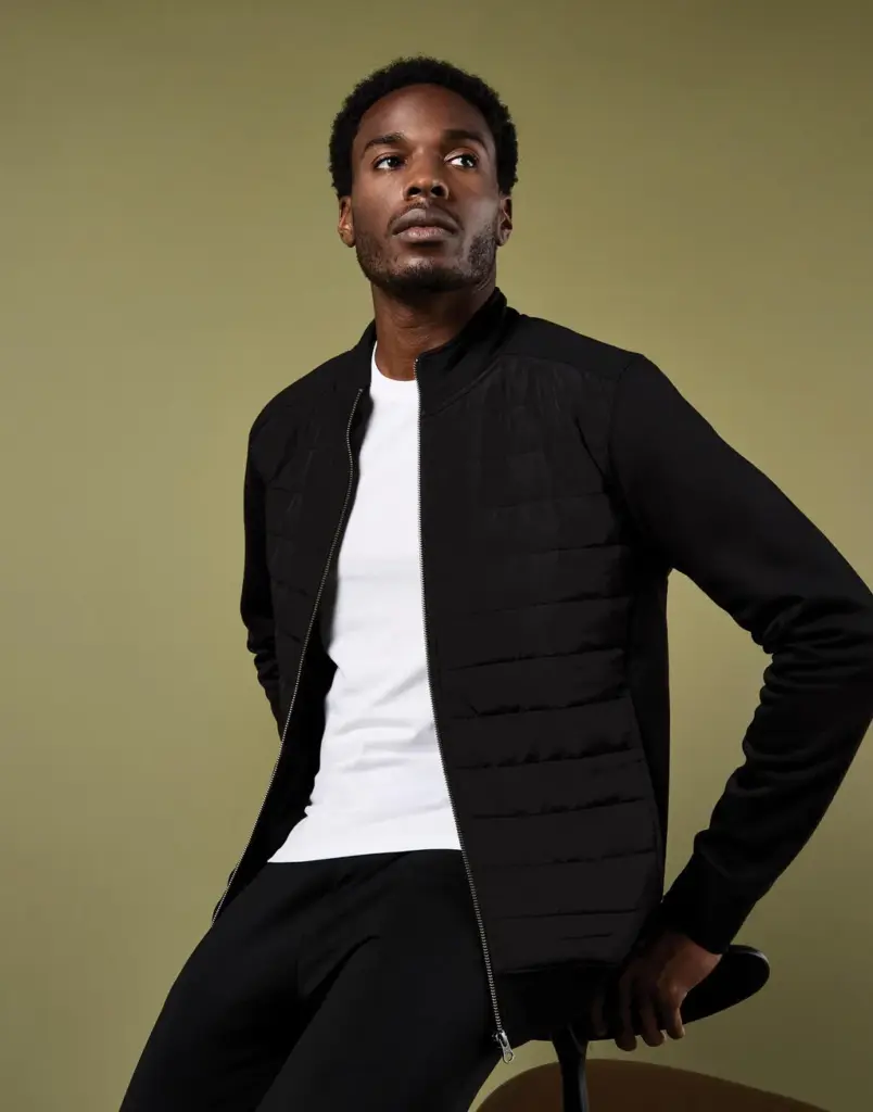 21811 - Regular Fit Quilted Full Zip Sweatshirt, black