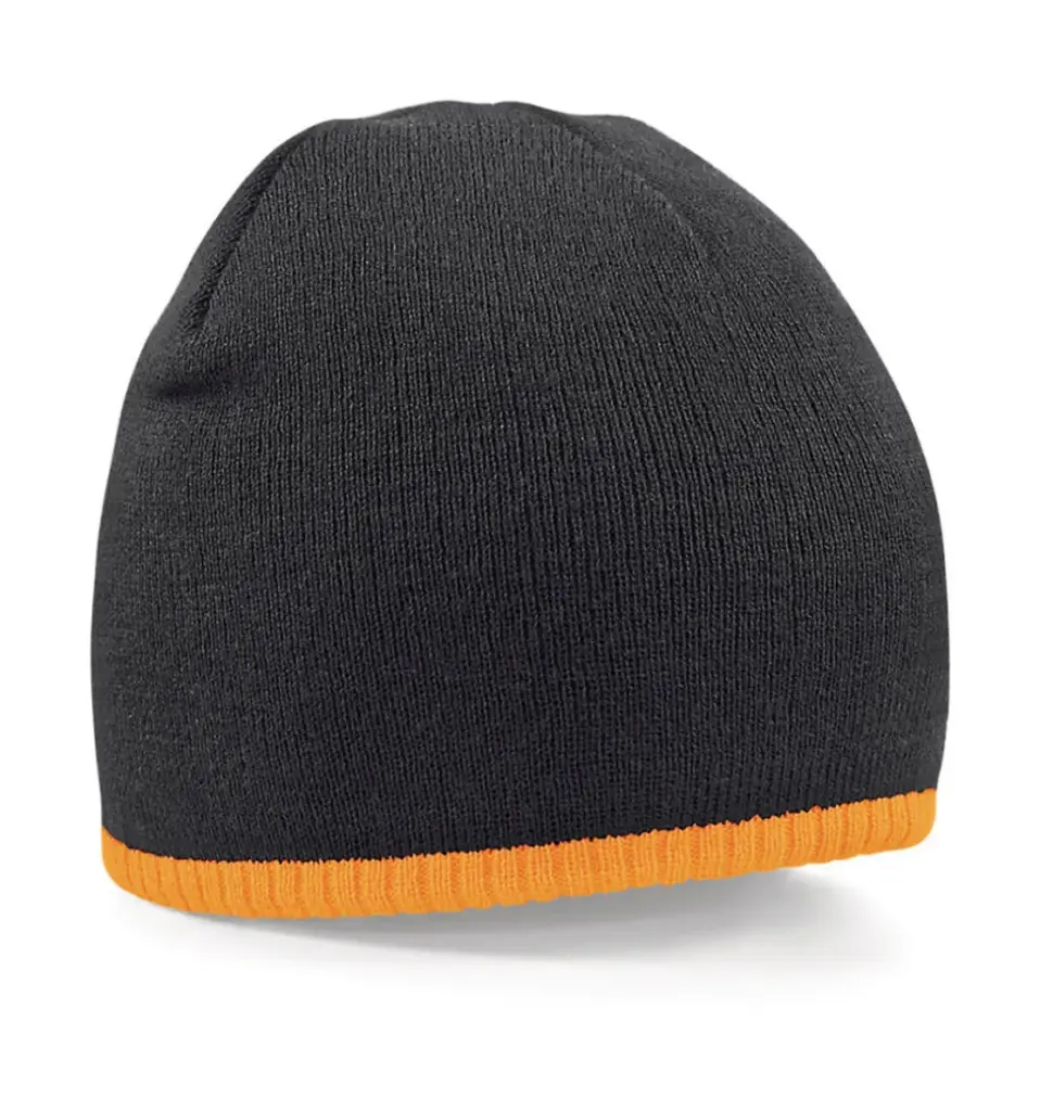 30769 - Two-Tone Beanie Knitted Hat, black/fluorescent orange — productfoto 4
