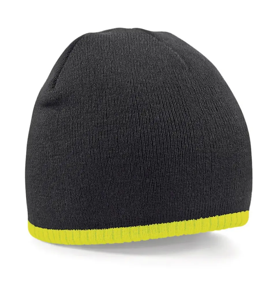 30769 - Two-Tone Beanie Knitted Hat, black/fluorescent yellow
