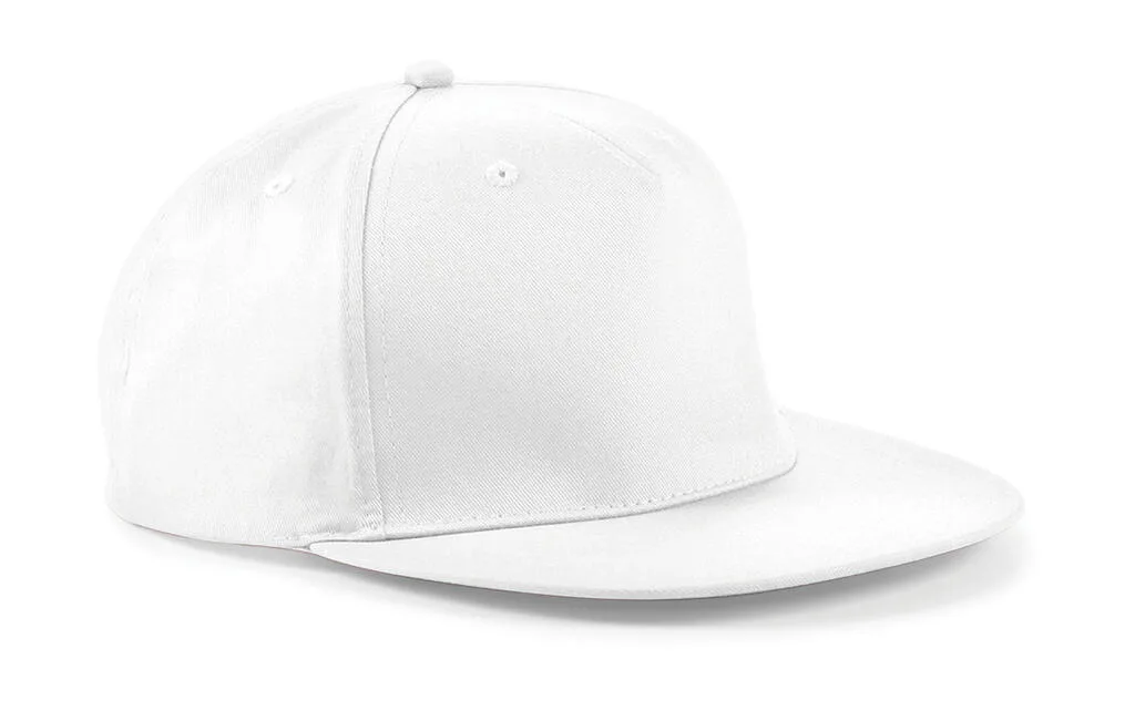 32569 - 5 Panel Snapback Rapper Cap, white