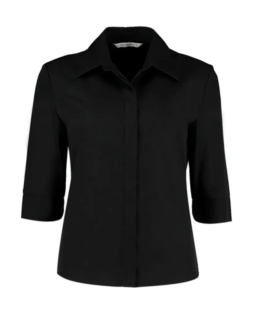 715_11_101_f-2017_01jpg - Hidalgo-werbeartikel 71511 - Women's Tailored Fit Continental Blouse 3/4 Sleeve, black — productfoto 2