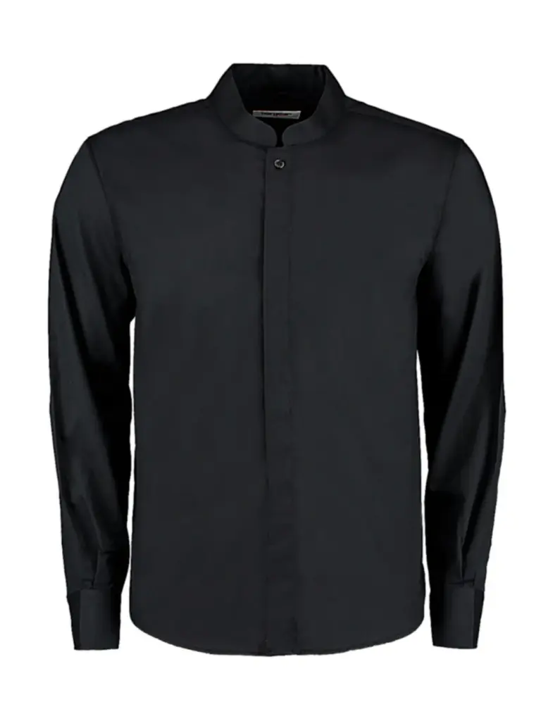 76411 - Tailored Fit Mandarin Collar Shirt, black