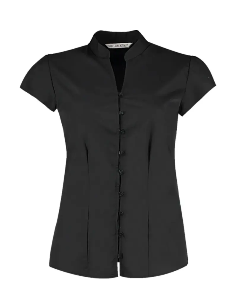 797_11_101_f-2017_01jpg - Hidalgo 79711 - Women's Tailored Fit Mandarin Collar Blouse SSL, black — productfoto 2
