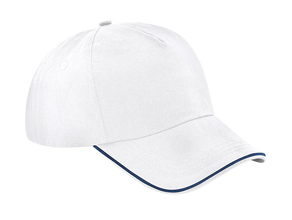 92869 - Authentic 5 Panel Cap - Piped Peak, white / french navy
