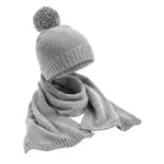 98669 - Knitted Scarf and Beanie Gift Set, light grey fleck
