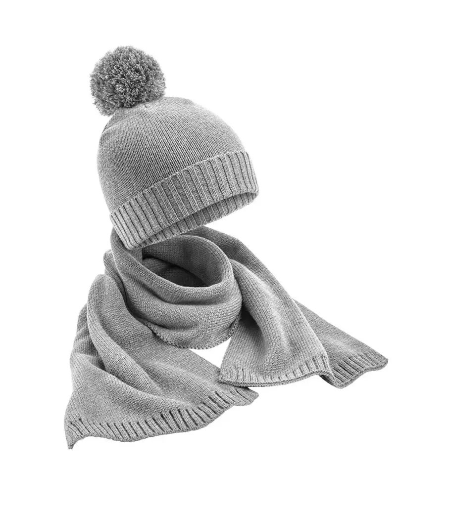 98669 - Knitted Scarf and Beanie Gift Set, light grey fleck