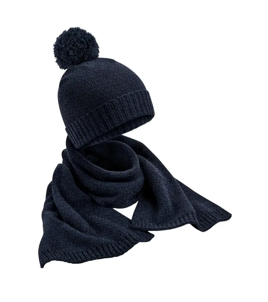 98669 - Knitted Scarf and Beanie Gift Set, navy fleck — productfoto 2