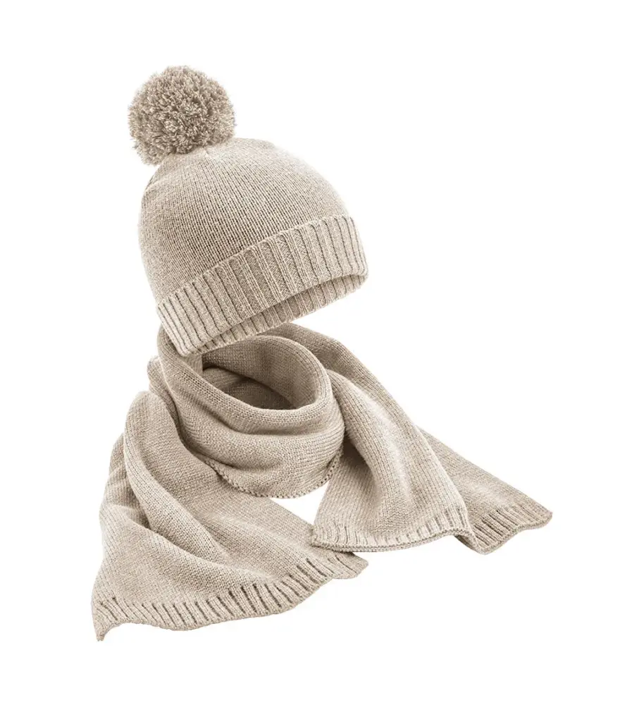 98669 - Knitted Scarf and Beanie Gift Set, oatmeal fleck — productfoto 3