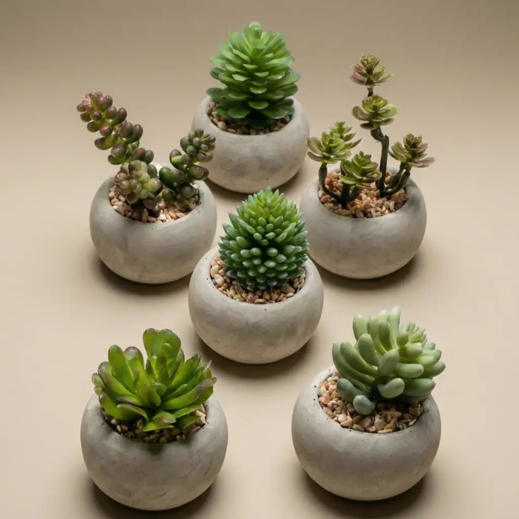 Kunst vetplanten in cementen pot – set van 6